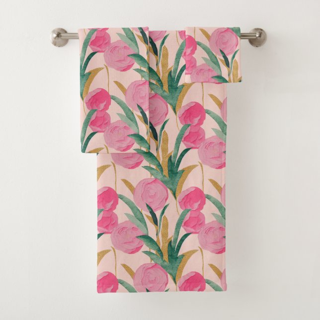 Pink Flowers Bath Towel Set (Insitu)