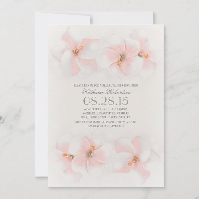 pink flowers beach bridal shower invitation (Front)