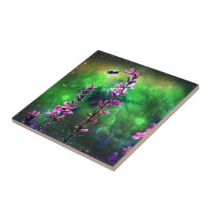 Pink Flowers & Bee Against The World Tile
