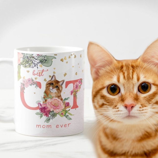 Pink Flowers Best Cat Mum Ever Coffee Mug (Creator Uploaded)