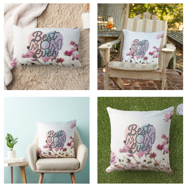 Pink Flowers Best Mum Ever Happy Mother's Day Lumbar Cushion (Pink Flowers Best Mom Ever Happy Mother's Day Pillow)