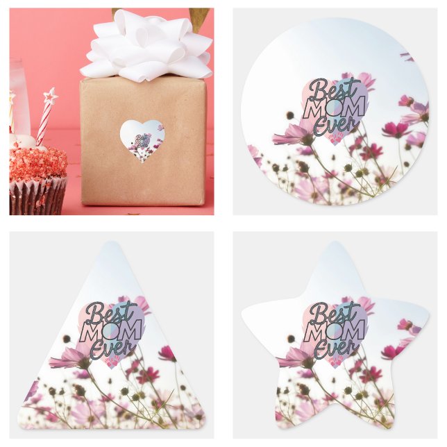 Pink Flowers Best Mum Ever Happy Mother's Day Square Sticker (Pink Flowers Best Mom Ever Happy Mother's Day Sticker)
