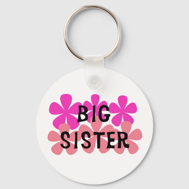 Pink Flowers Big Sister Key Ring (Front)