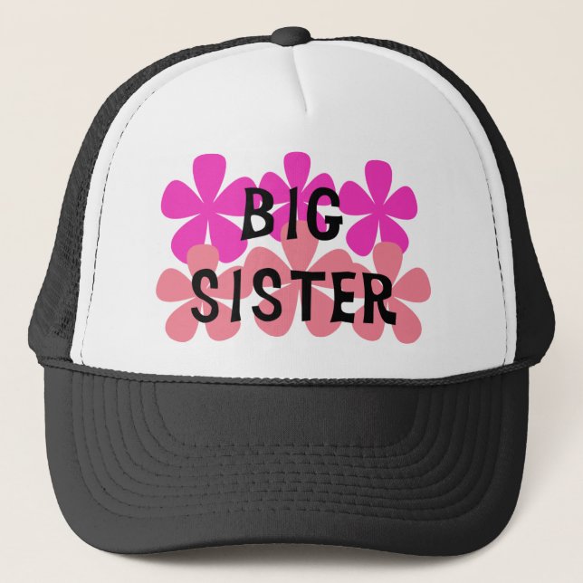 Pink Flowers Big Sister Trucker Hat (Front)