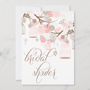 Pink Flowers & Birdcages Bridal Shower Invitations