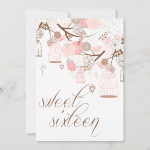 Pink Flowers & Birdcages Sweet Sixteen Invitations