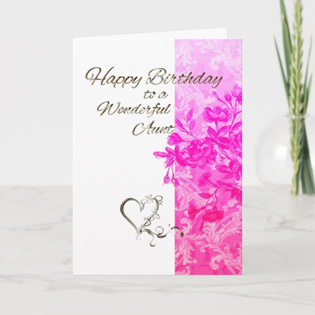 Pink Flowers Birthday Aunt Card (Front)