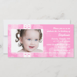 Pink flowers birthday party invitation photocard