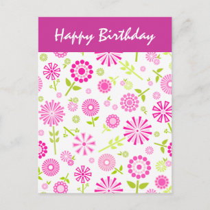Pink Flowers Birthday Postcard