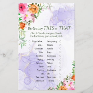 Pink Flowers Birthday This or That Game