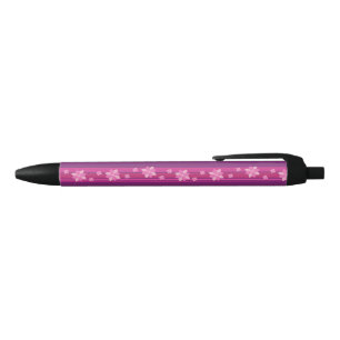Pink Flowers Black Ink Pen