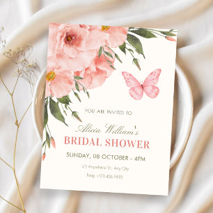 Pink flowers bloom bridal shower invitation