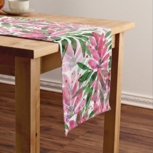 Pink Flowers Bloom Original Watercolor Art Long Table Runner