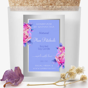 Pink Flowers Blue Product Label Candles Beauty &