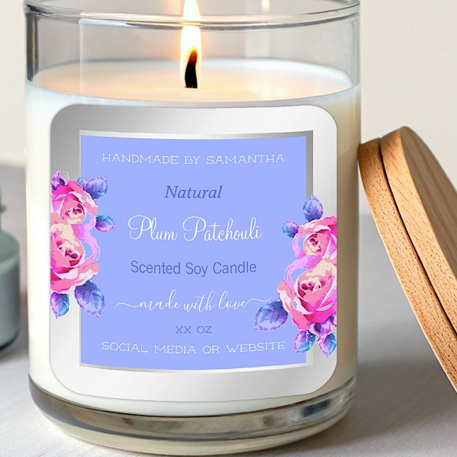 Pink Flowers Blue Silver Product Packaging Labels (Creator Uploaded)