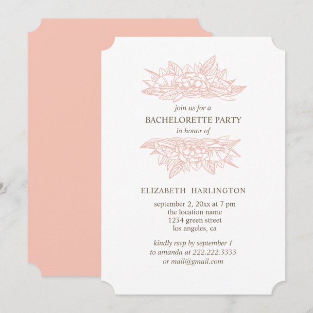 Pink flowers. Blush floral bachelorette party Invitation (Front/Back)