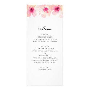 Pink flowers. Blush floral wedding dinner menu