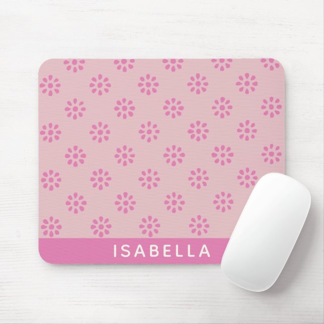 Pink Flowers Boho Aesthetic Pattern Personalised Mouse Mat (With Mouse)