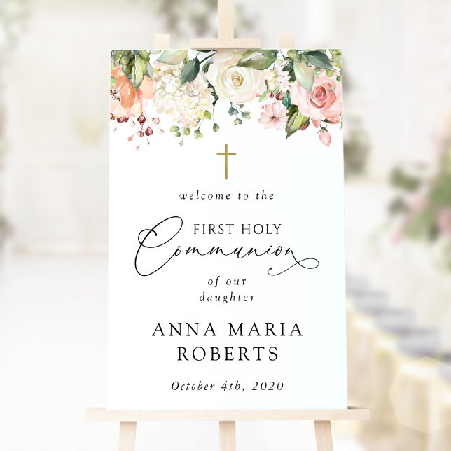 Pink Flowers, Boho, First Holy Communion Welcome Poster (Creator Uploaded)