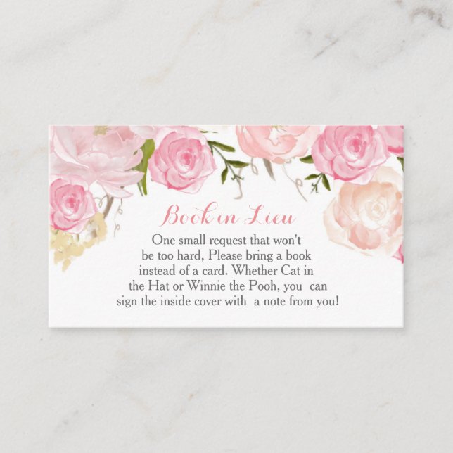 Pink Flowers Book In Lieu, Bring a book Enclosure Card (Front)