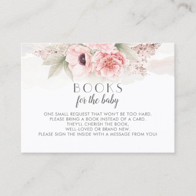 Pink Flowers Books For The Baby Request Business Card (Front)