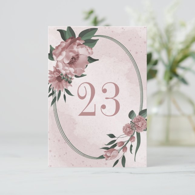 pink flowers botanical geometric table number  (Standing Front)