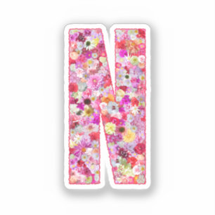 Pink Flowers Botanical Monogram Letter N For Her
