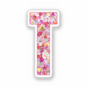 Pink Flowers Botanical Monogram Letter T For Her