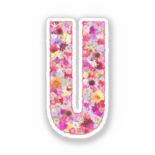 Pink Flowers Botanical Monogram Letter U For Her
