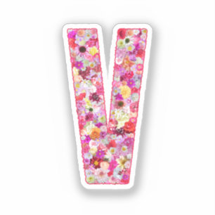 Pink Flowers Botanical Monogram Letter V For Her