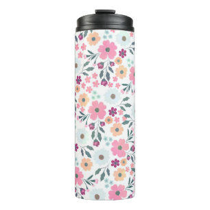 Pink flowers Botanical White Design Thermal Tumbler
