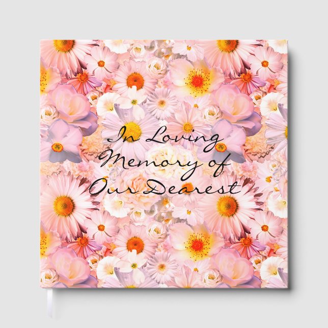 Pink Flowers Bouquet Floral Funeral Guest Book (Front)