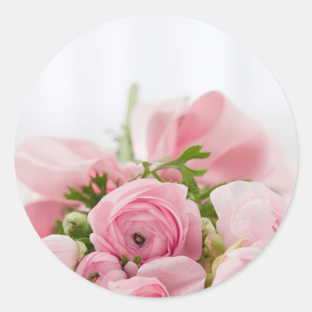 Pink Flowers Bouquet, Love Wedding Romance Classic Round Sticker (Front)