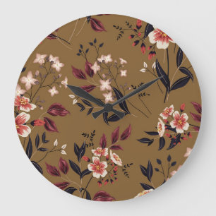 Pink flowers branch, abstract composition. large clock
