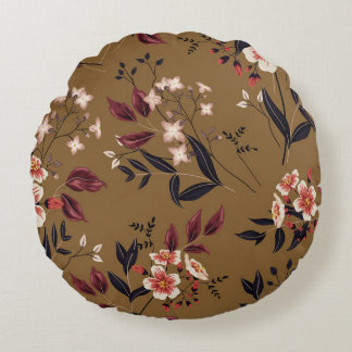 Pink flowers branch, abstract composition. round cushion