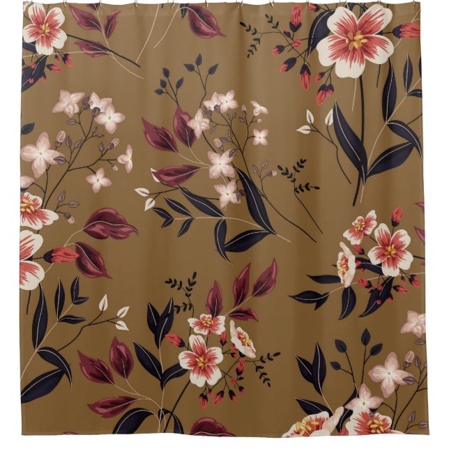 Pink flowers branch, abstract composition. shower curtain (Front)