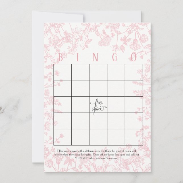 Pink flowers Bridal Shower Bingo Cards (Front)
