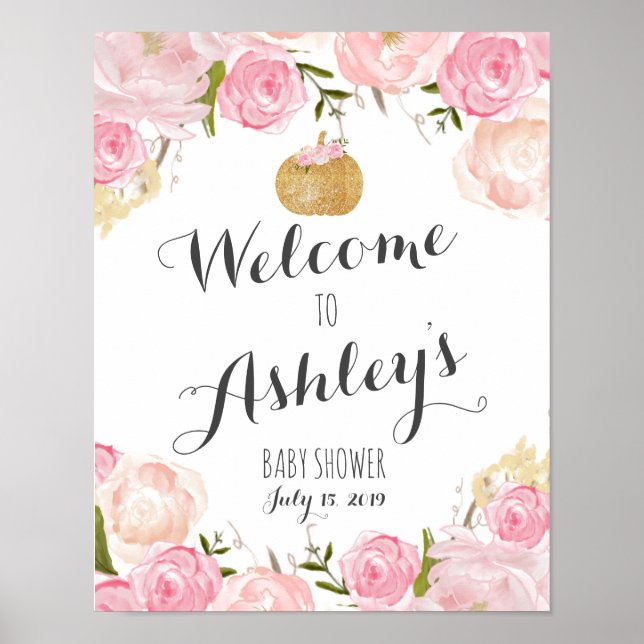 Pink flowers Bridal shower welcome sign (Front)