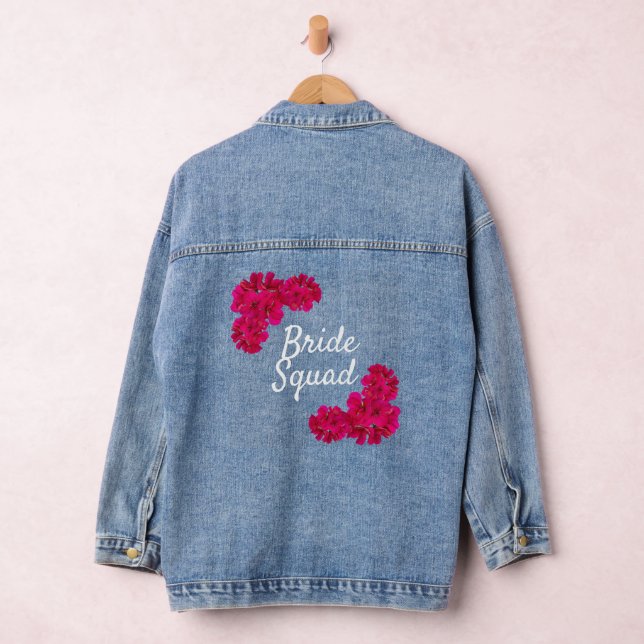 Pink Flowers Bride Squad Denim Jacket (Hangar)