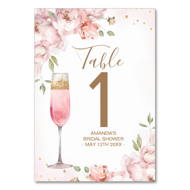 Pink Flowers Brunch & Bubbly Bridal Shower  Table Number (Front)