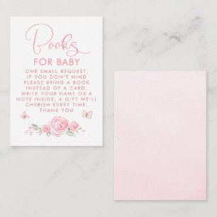 Pink Flowers & Butterflies Books For Baby Request Enclosure Card