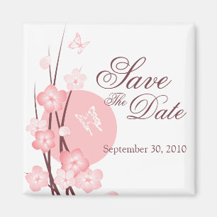Pink Flowers Butterfly Save the Date Announcement Magnet