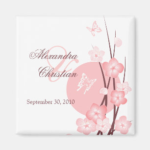Pink Flowers Butterfly Save the Date Announcement Magnet
