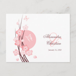 Pink Flowers Butterfly Save the Date Announcement Postcard