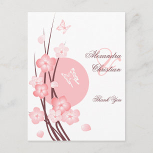 Pink Flowers Butterfly Thank You Postcard