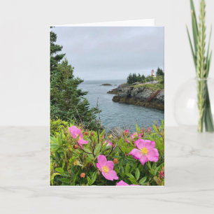 pink flowers by the sea card (blank inside) 