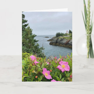 pink flowers by the sea card (blank inside) 