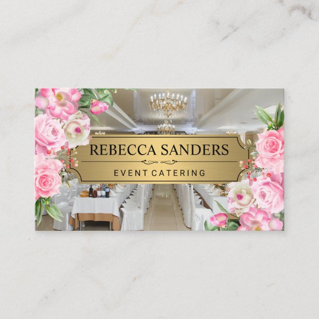 Pink Flowers | Catering | Banquet Hall Business Card (Front)