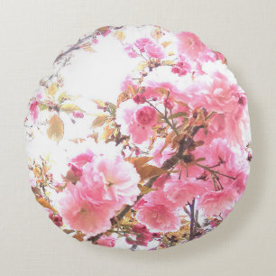Pink Flowers Cherry Blossom Floral Patterns Sakura Round Cushion