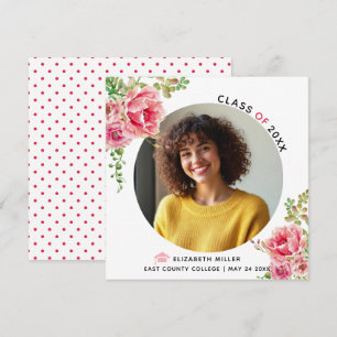 Pink flowers Class of 2025 graduation photo Announcement